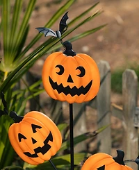 Glitzhome 39.5" Halloween Metal Triple Pumpkin with Spring Bats Yard Stake