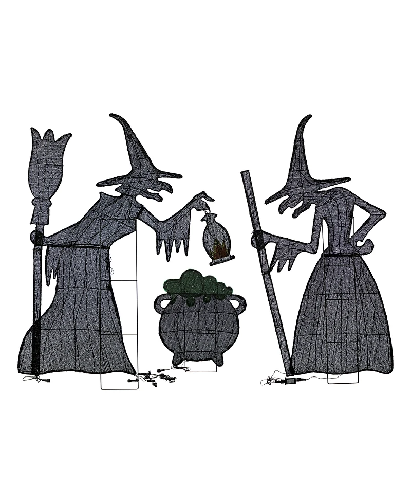 Glitzhome Lighted Halloween Witches with Cauldron Outdoor Decor with Warm White Led Lights, Set of 3