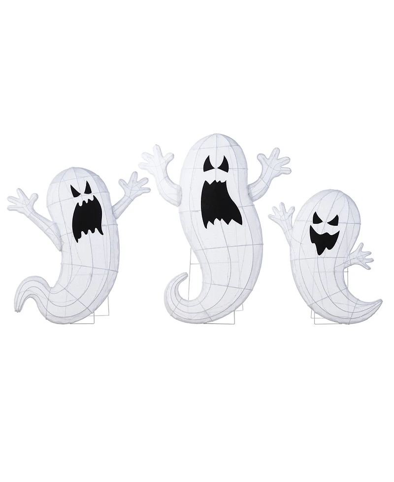 Glitzhome Lighted Halloween Ghosts Family Outdoor Decor with Warm White Led Lights, Set of 3