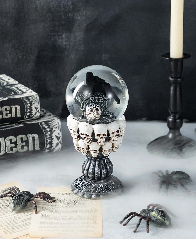 Glitzhome 7.25" Halloween Resin Stacked Skull Water Globe