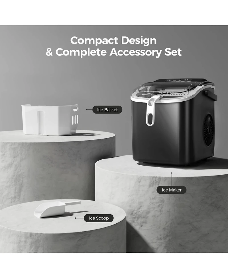 Cowsar Countertop Ice Maker Machine with Handle,26Lbs/24H,9 Cubes Ready in 6 Mins,Self-Cleaning Function with Ice Scoop and Basket for Home/Office