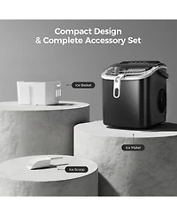 Cowsar Countertop Ice Maker Machine with Handle,26Lbs/24H,9 Cubes Ready in 6 Mins,Self-Cleaning Function with Ice Scoop and Basket for Home/Office