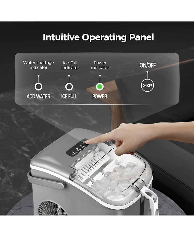 Cowsar Countertop Ice Maker Machine with Handle,26Lbs/24H,9 Cubes Ready in 6 Mins,Self-Cleaning Function with Ice Scoop and Basket for Home/Office