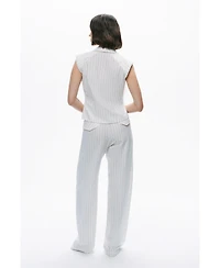 Nocturne Women's Sleeveless Linen Blend Shirt with Shoulder Pads