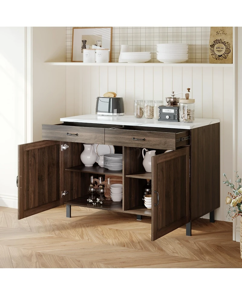 Homsee Marble patterned wooden multifunctional storage cabinet with two doors and two drawers, pantry