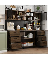 Homsee High quality wood color steel wood combination cabinets, storage cabinets, pantry