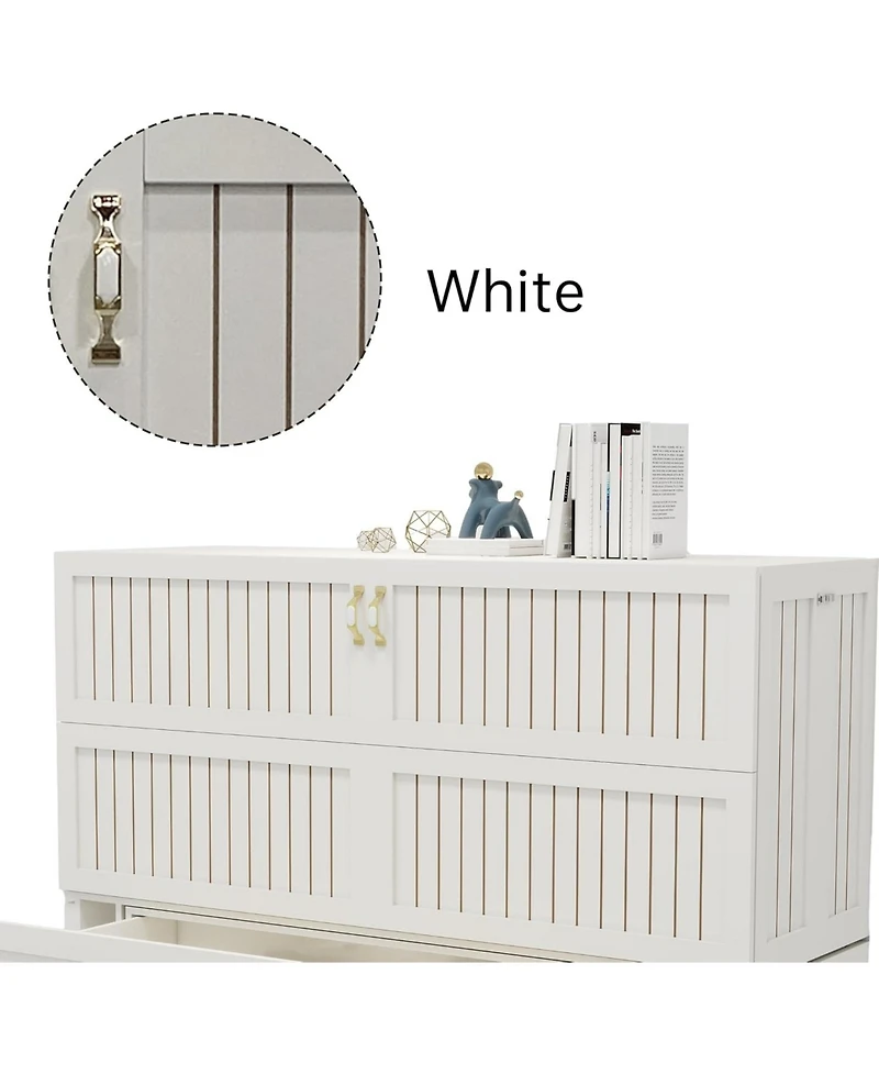 livelylodge Queen Murphy Bed Cabinet with Storage Drawer and Shelves, White Queen Hideaway Murphy Bed Suit for Guest Room and Bedroom Living Room