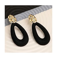 Sohi Women's Black Teardrop Dented Drop Earrings