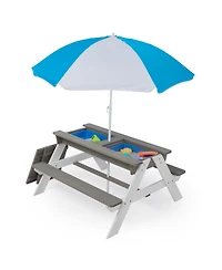 Flynama One 3-in-1 Kids Outdoor Wooden Picnic Table With Umbrella, Convertible Sand & Wate, Gray Astm & Cpsia Certification