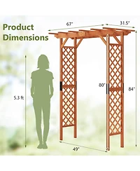 Costway Arbor Over 7FT High Wooden Garden Arch Trellis Pergola Outdoor Patio Plant