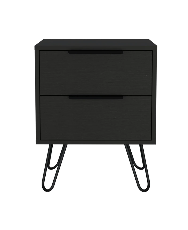 Slickblue Two Drawer Nightstand Faux Wood Finish for Bedside or Living Room