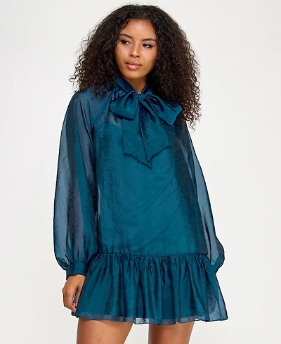Seni & Cade Juniors' Bow-Neck Organza Dress