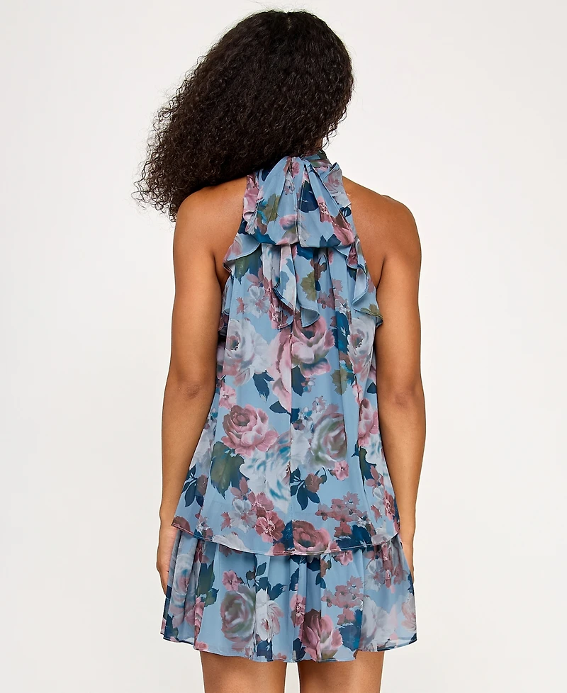 Seni & Cade Juniors' Printed Mock-Neck Trapeze Dress