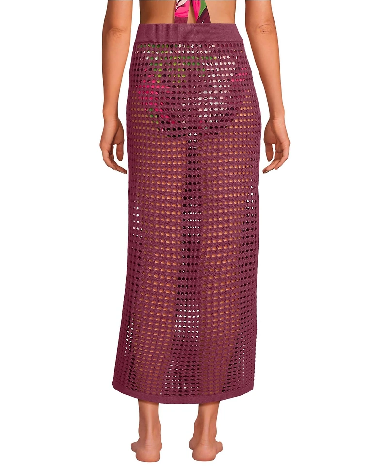 Lands' End Women's Cotton Open Knit Maxi Swim Cover-up Skirt