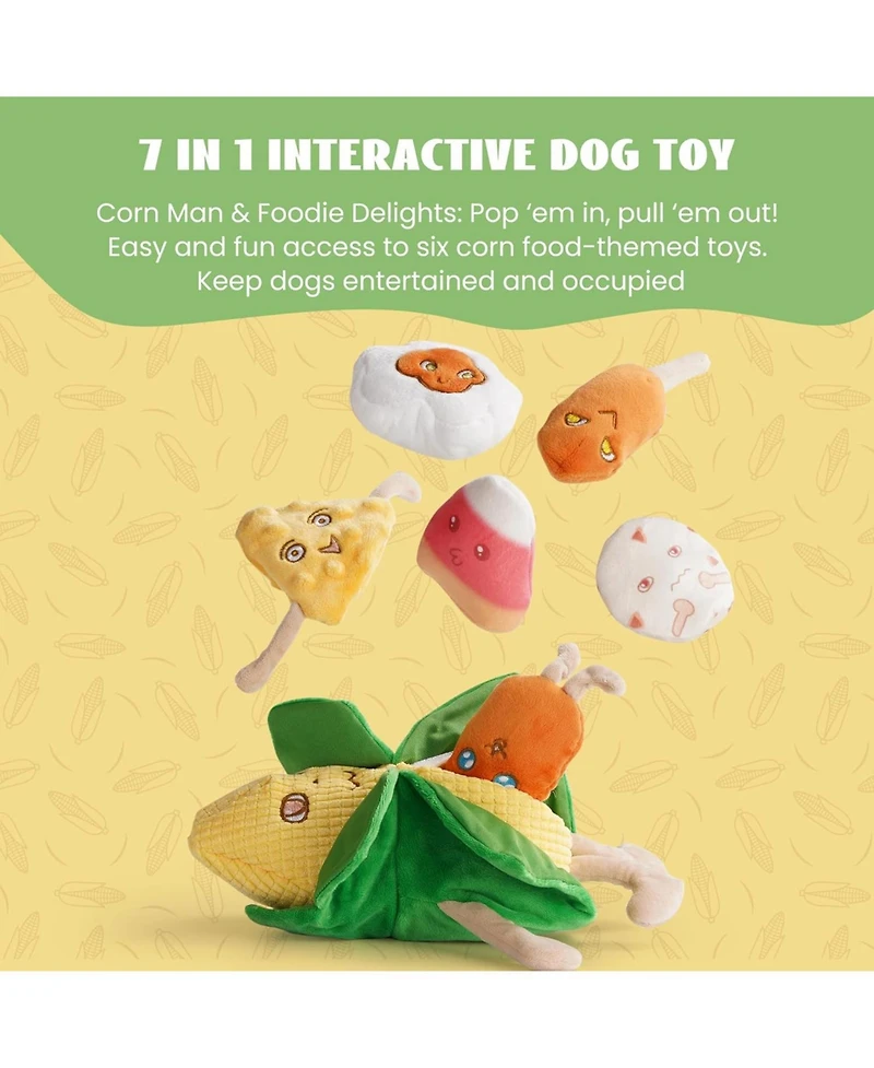 Nocciola Squeaky Crinkle Corn Dog Toys: Durable Plush Stuffed Yellow Pet Chew Toys for Small Medium Breeds Teething, Cute Interactive, 7 Packs