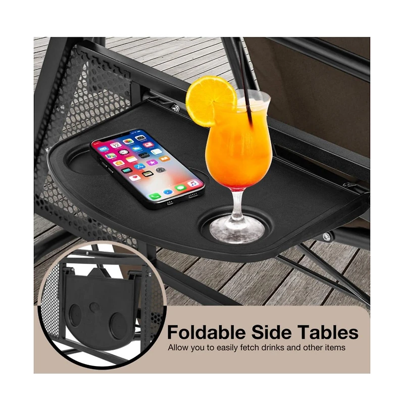 Convertible 3-Seat Patio Porch Swing Chair to Flat Bed with Adjustable Canopy