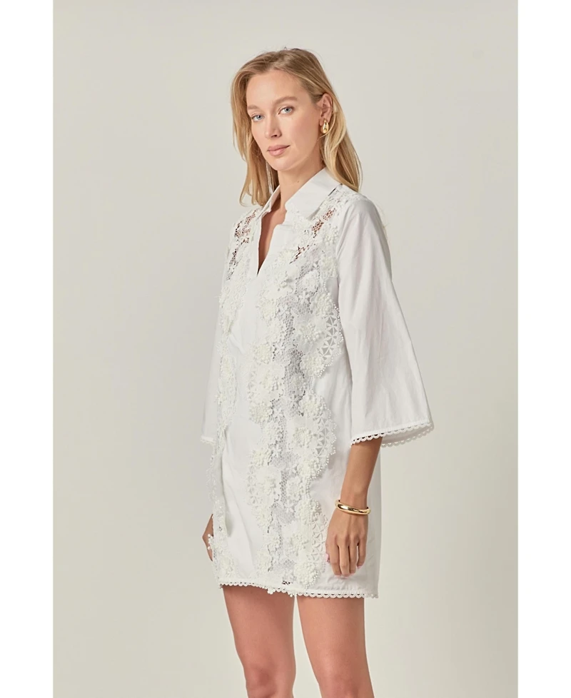 English Factory Women's Lace Trimmed Shirt Mini Dress