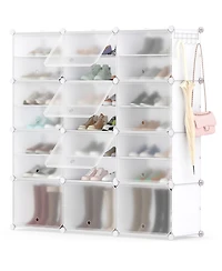 Portable Shoe Rack Organizer 12-Cube 48 Pair Shoe Shelf Storage Cabinet w/Hook