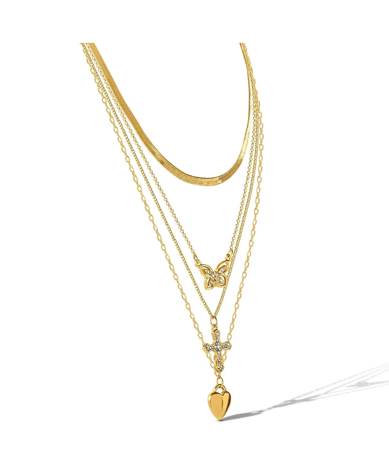 Jessica Simpson Layered Butterfly, Cross & Heart Pendant Necklace Set