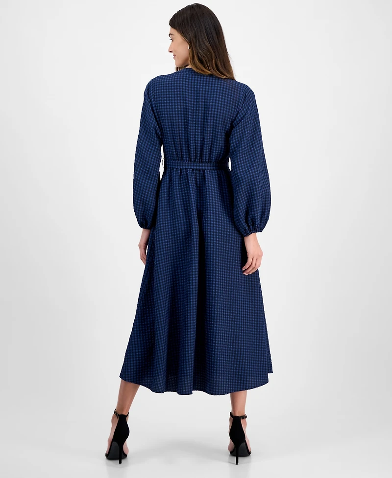 Robbie Bee Women's Gingham-Print Belted Shirtdress