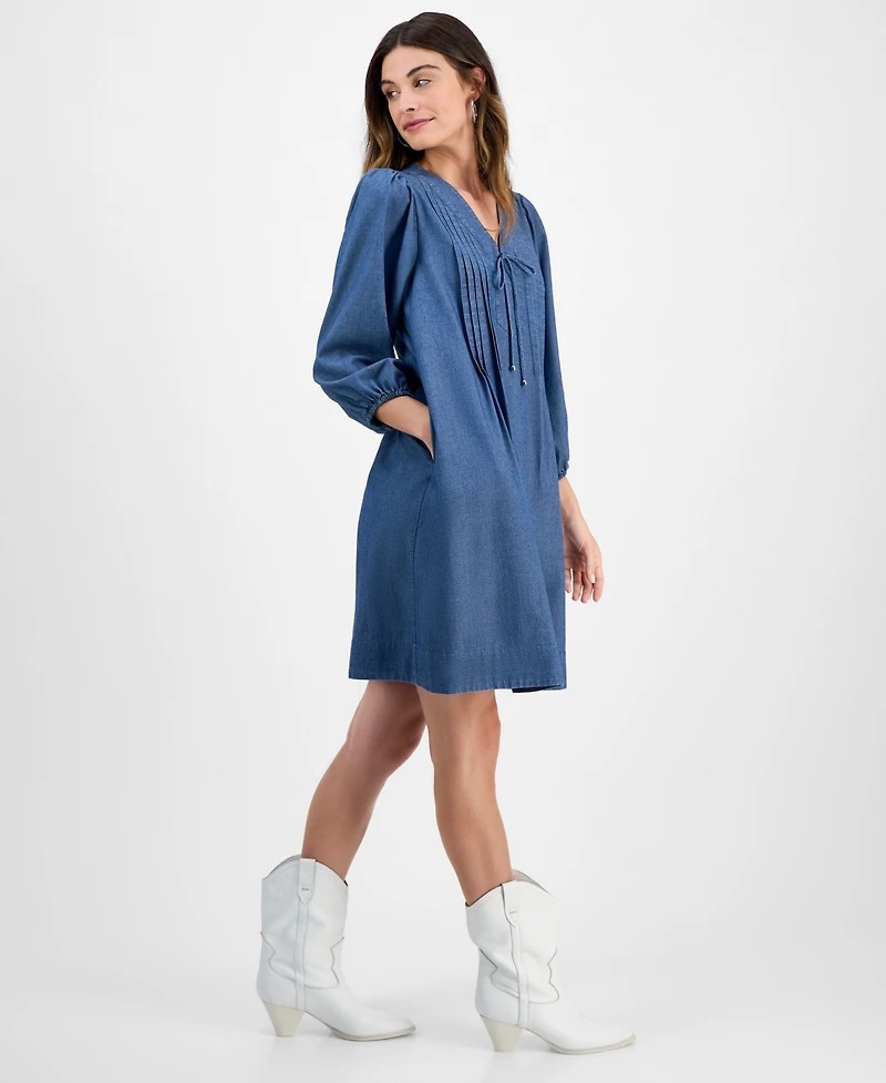 Robbie Bee Women's Pleated-Front Tie-Neck Dress