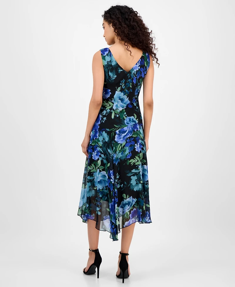 Connected Women's Handkerchief-Hem Floral-Print Dress