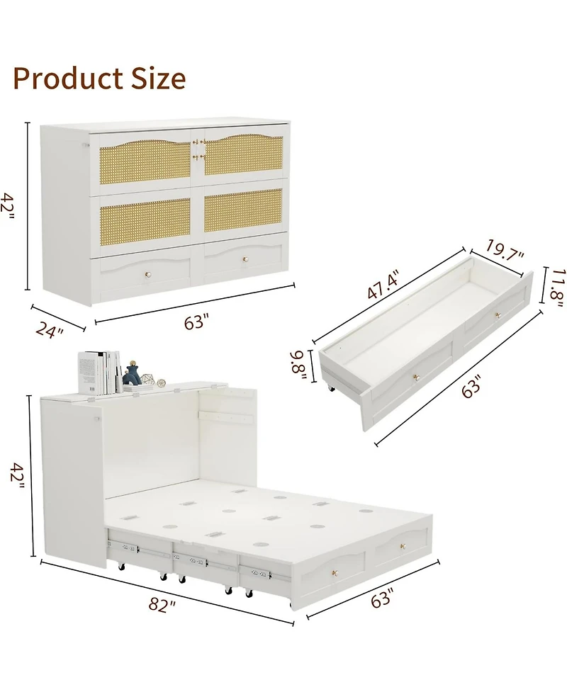 livelylodge Queen size Murphy bed cabinet with storage drawers. Ideal for guest rooms, it's a space