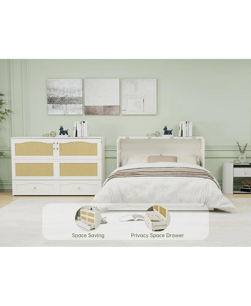 livelylodge Queen size Murphy bed cabinet with storage drawers. Ideal for guest rooms, it's a space