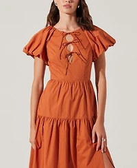 Astr the Label Women's Aine Bow-Tie Puff-Sleeve Cotton Midi Dress