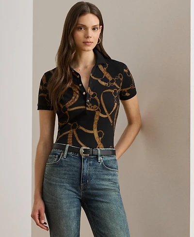 Lauren Ralph Women's Belting-Print Stretch Pique Polo Shirt