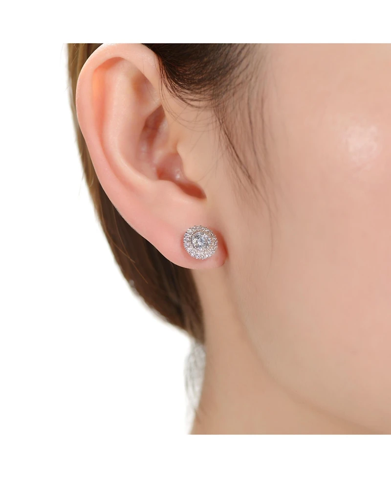 Rachel Glauber White Gold Plating with Clear Cubic Zirconia Stud Earrings