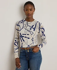 Lauren Ralph Petite Belting-Print Cotton-Blend Sweater