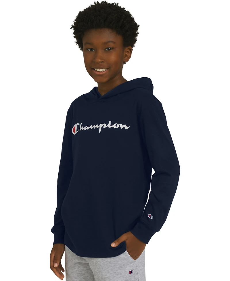 Champion Big Boys Signature Logo Long-Sleeve Hooded T-Shirt