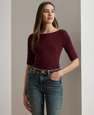 Lauren Ralph Petite Stretch Cotton Boatneck Tee