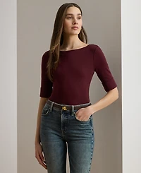 Lauren Ralph Petite Stretch Cotton Boatneck Tee