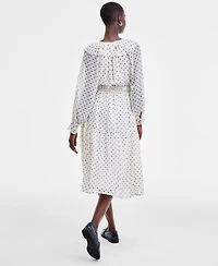 On 34th Women's Printed Ruffle-Trim Long-Sleeve Midi Dress, Macy's Exclusive