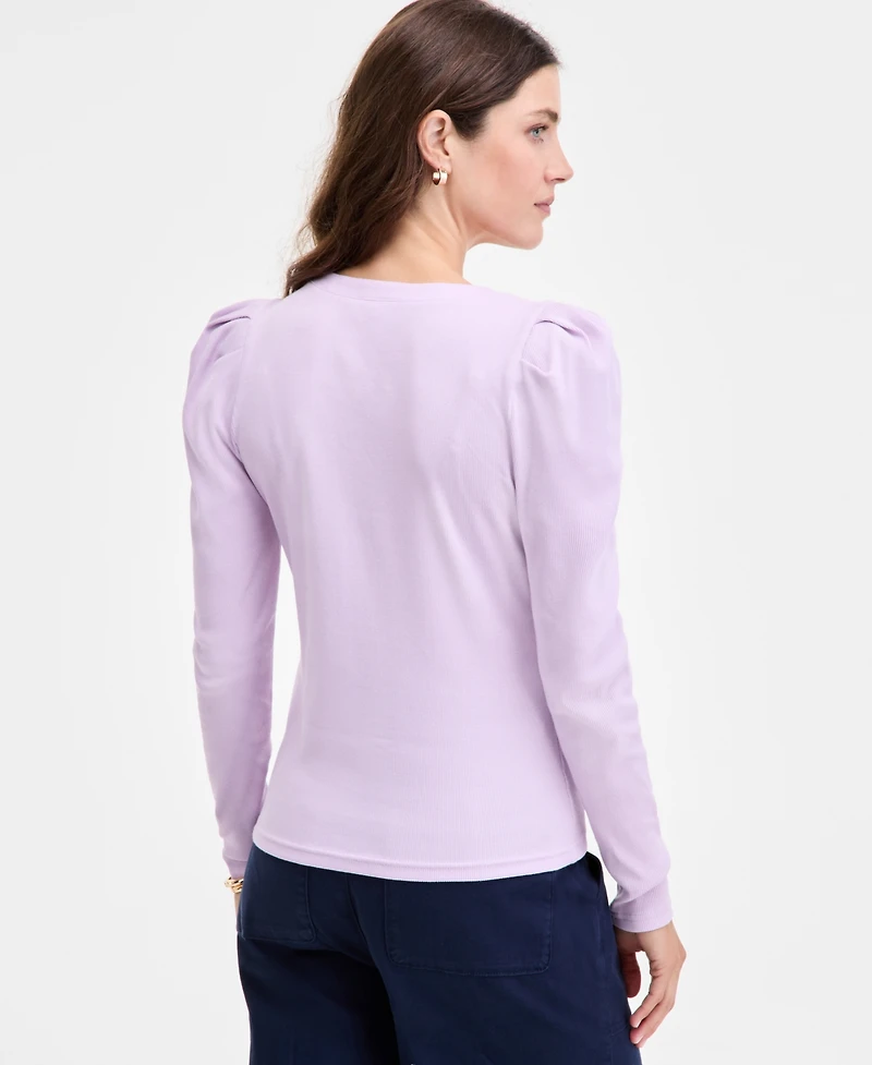 On 34th Women's Puff-Shoulder Long-Sleeve Henley T-Shirt, Macy's Exclusive