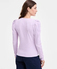 On 34th Women's Puff-Shoulder Long-Sleeve Henley T-Shirt, Macy's Exclusive