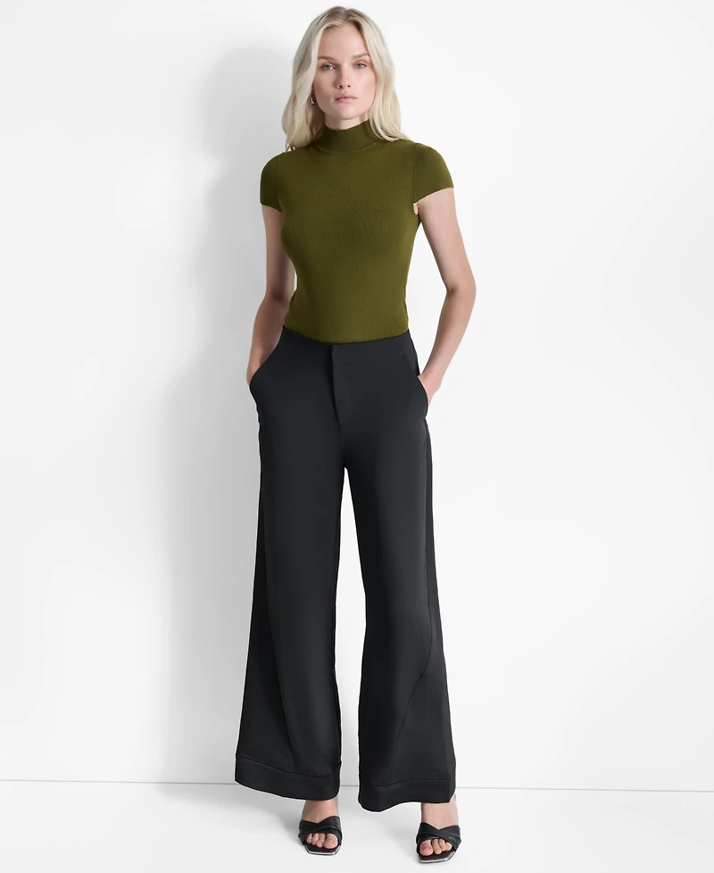 Dkny Women's Glazed High Rise Seamed-Cuff Wide-Leg Pants