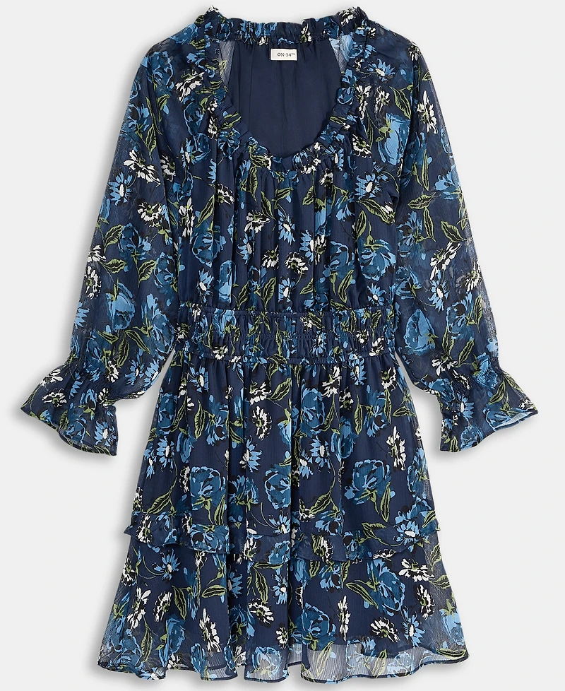 On 34th Women's Printed Smocked Ruffle Chiffon Mini Dress, Macy's Exclusive
