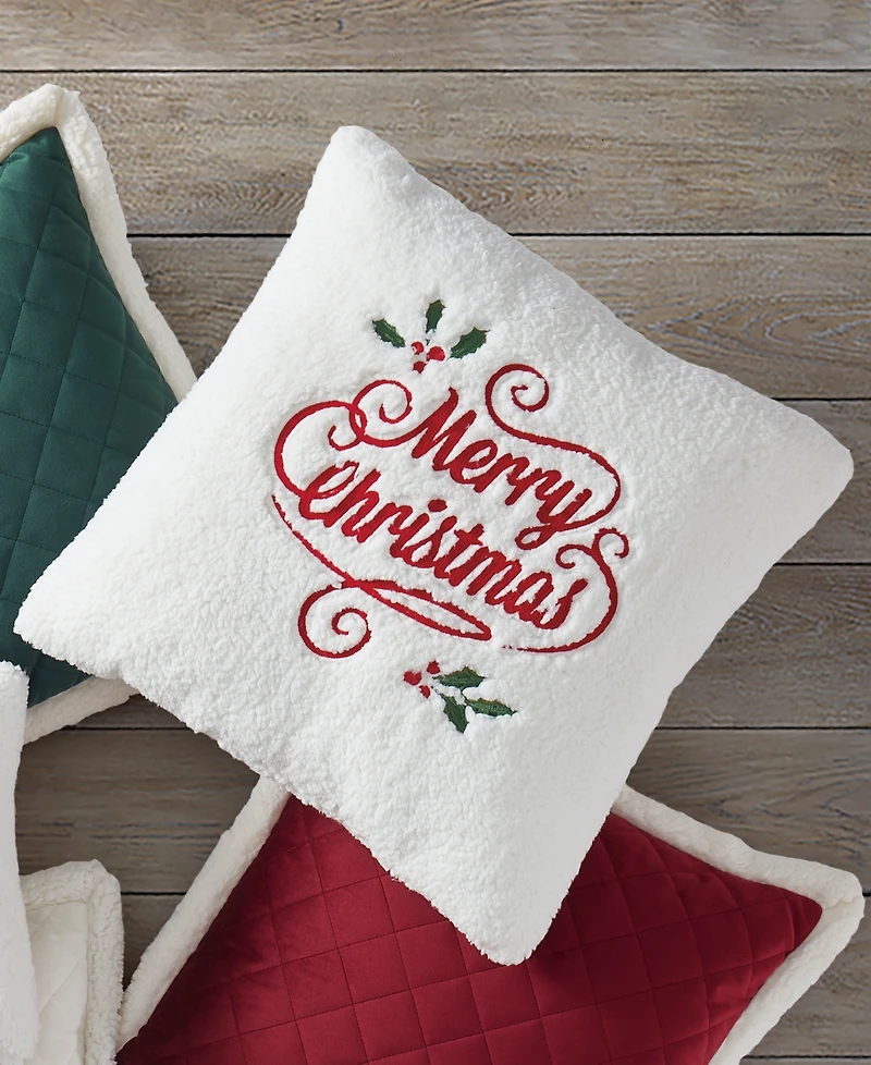 J Queen New York Merry Christmas Holly Pillow Square Decorative Pillow, 20" x 20"