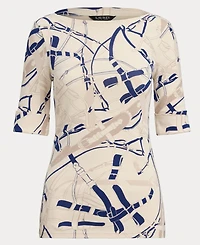 Lauren Ralph Women's Belting-Print Cotton Boatneck Tee