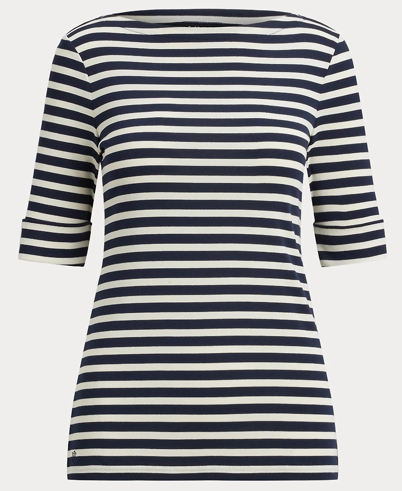 Lauren Ralph Women's Striped Stretch Cotton Boatneck Tee