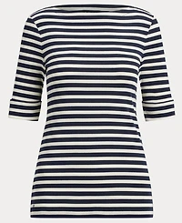 Lauren Ralph Women's Striped Stretch Cotton Boatneck Tee