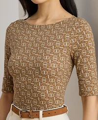 Lauren Ralph Women's Geo-Print Stretch Cotton Boatneck Tee