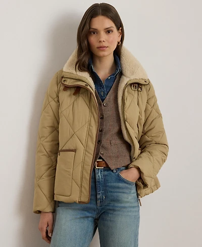 Lauren Ralph Women's Faux-Fur-Collar Diamond Quilted Jacket