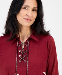 Jm Collection Petite Trailing Paisley Printed Lace-Up Top, Macy's Exclusive