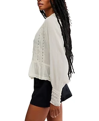 Free People Women's Elodie Lace-Trim Button-Front Blouse