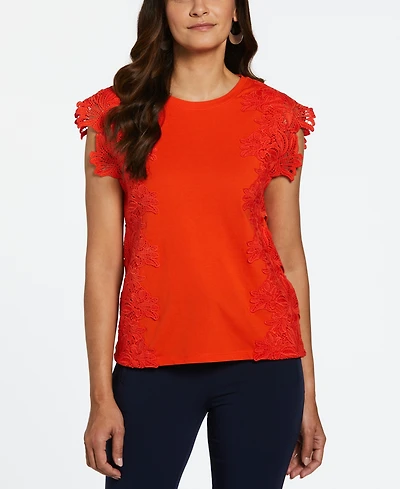 Ella Rafaella Petite Sleeveless Knit Top with Lace Detail