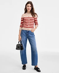 On 34th Women's Striped Long-Sleeve Crewneck Cardigan, Macy's Exclusive